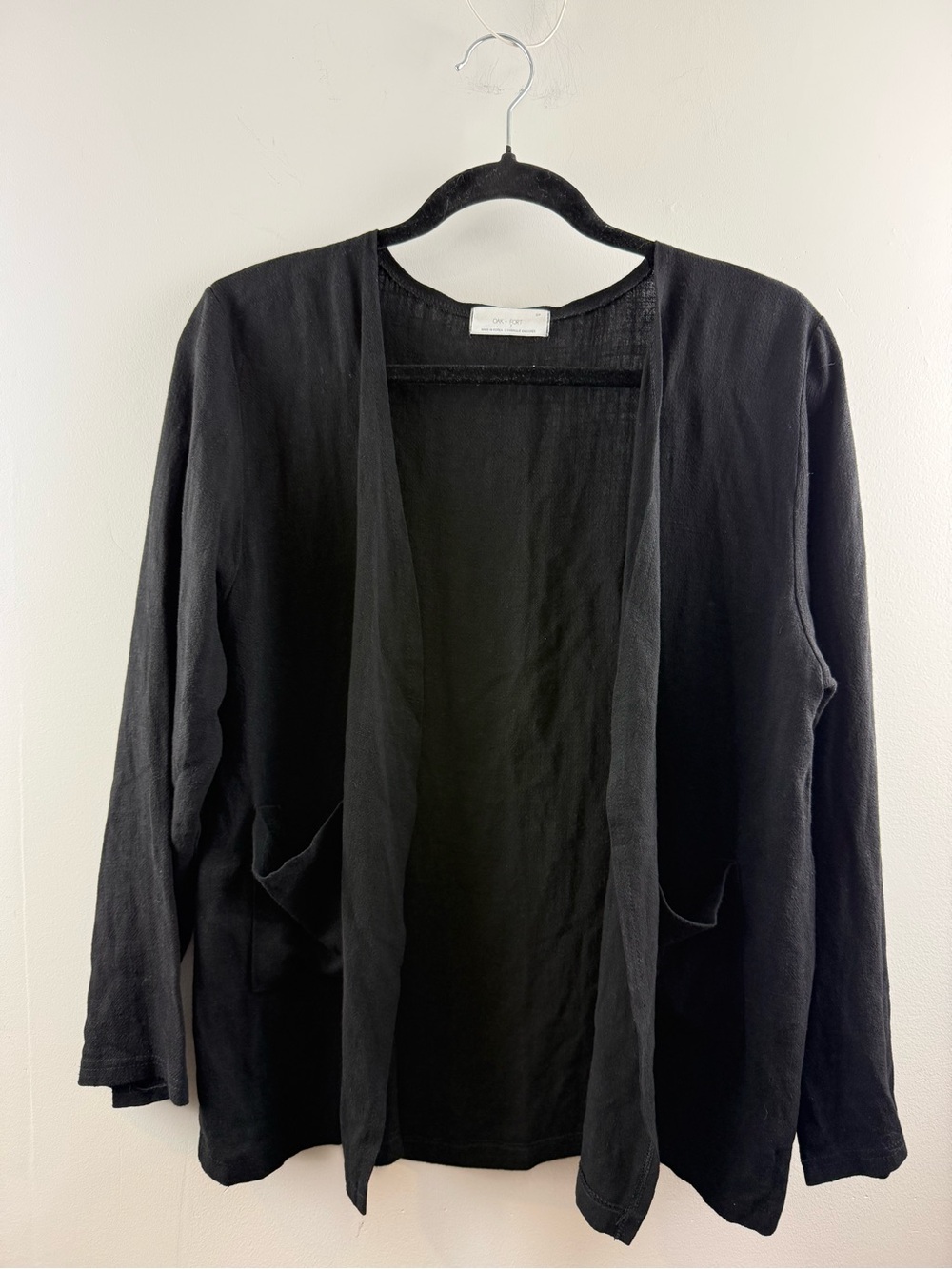 OAK + FORT Black Linen Blend Open Front Cardigan Jacket Minimalist Blazer S/P